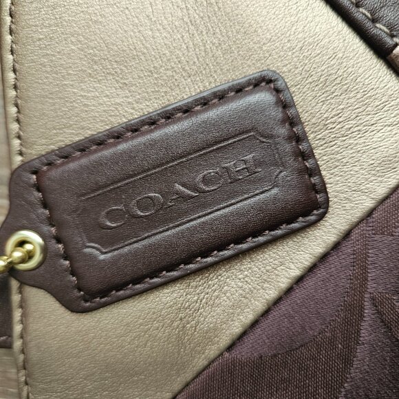 VTG COACH Handbag Inlaid Patchwork Leather Shoulder Bag Brown/Gold Tote F20013 - Picture 2 of 10